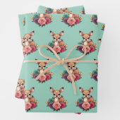 Baby Herten met Rozen en groen gebladerte Inpakpapier Vel (In situ)