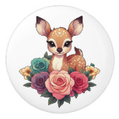 Baby Herten met Rozen en groen gebladerte Keramische Knop (Voorkant)