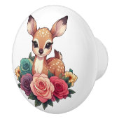 Baby Herten met Rozen en groen gebladerte Keramische Knop (Rechts)