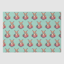 Baby Herten met Rozen en groen gebladerte Tissuepapier