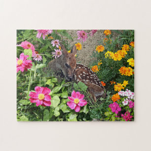 Baby herten rusten tussen de bloemen in Bossen Legpuzzel