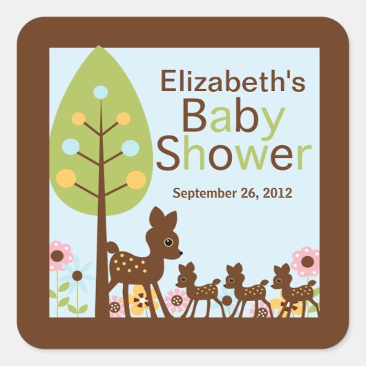Baby Herten Triplets Meervoudige Baby shower Invit Vierkante Sticker (Voorkant)