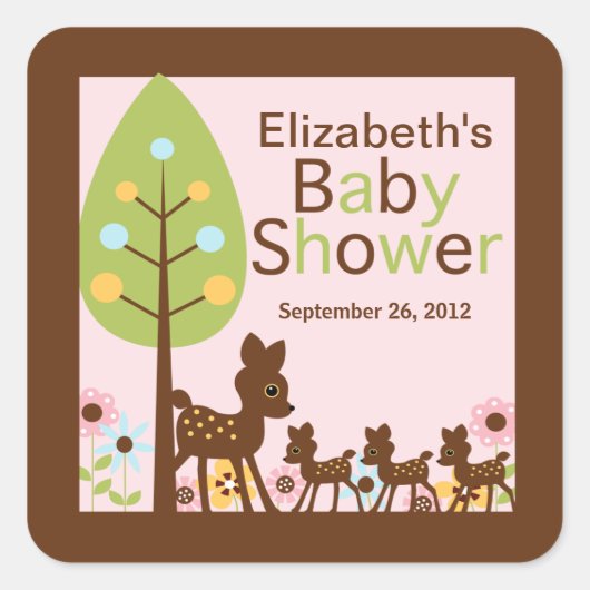 Baby Herten Triplets Meervoudige Baby shower Invit Vierkante Sticker (Voorkant)