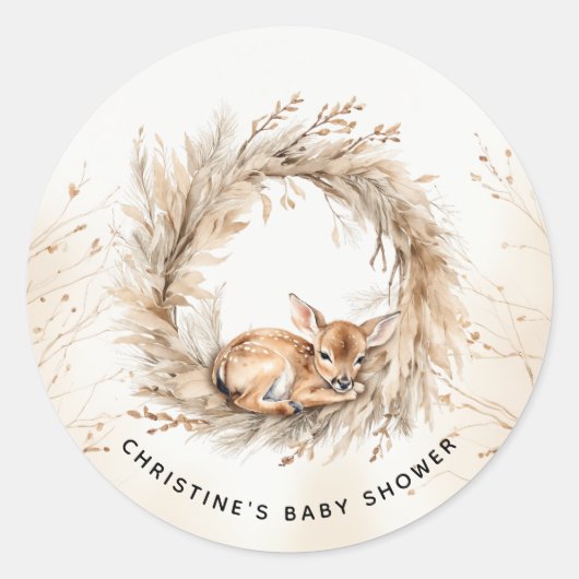 Baby Herten Winter Modern Baby shower Dank u Ronde Sticker (Voorkant)
