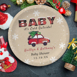 Baby Het is buiten koud | KerstBaby shower Papieren Bordje