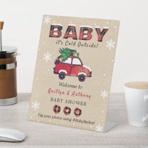 Baby Het is buiten koud KerstBaby shower Reclamebord Met Voetstuk
