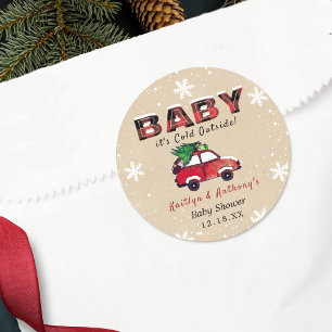 Baby Het is buiten koud KerstBaby shower Ronde Sticker