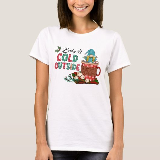 Baby Het is buiten koud | Kerstgnoom T-shirt (Voorkant)