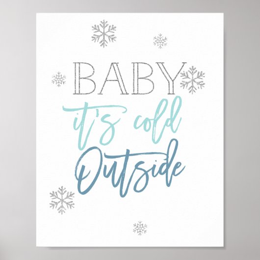 Baby Het is buiten koud | Zilver Glitter Blue Poster (Voorkant)