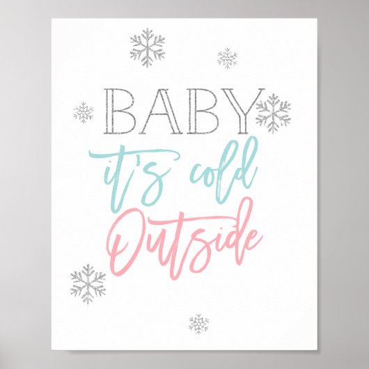 Baby Het is buiten koud | Zilver Glitter Blue Roze Poster (Voorkant)