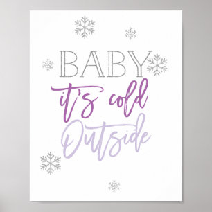 Baby Het is buiten koud   Zilver Glitter Paars Poster