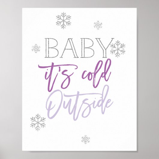 Baby Het is buiten koud | Zilver Glitter Paars Poster (Voorkant)