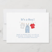 Baby Het is een Boy Waterverf waslijn Aankondiging (Achterkant)