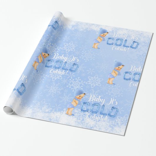 Baby Het is een koude Winter Snowflake Blue Boy Sh Cadeaupapier (Uitgerold)