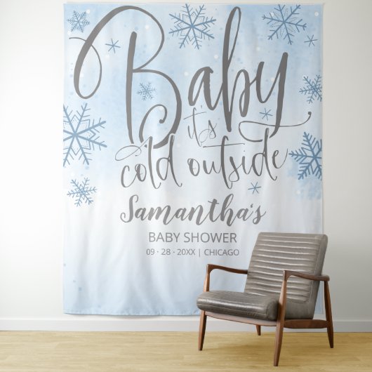 Baby Het is Kold Outside Boy Baby shower Backdrop Wandkleed (In situ)