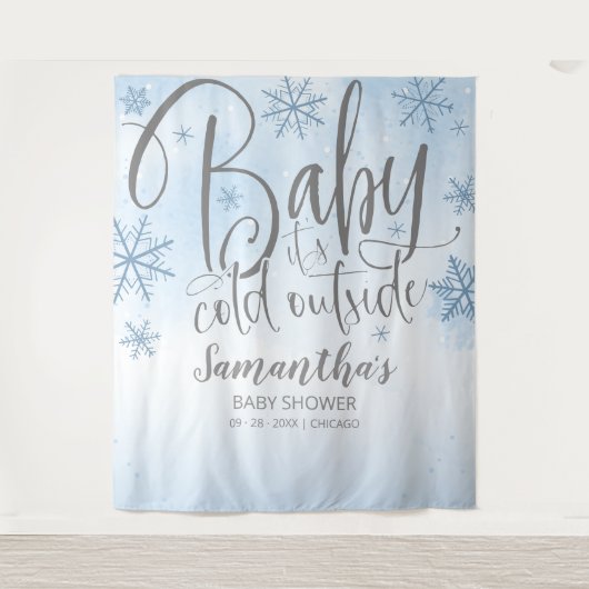 Baby Het is Kold Outside Boy Baby shower Backdrop Wandkleed (Voorkant)