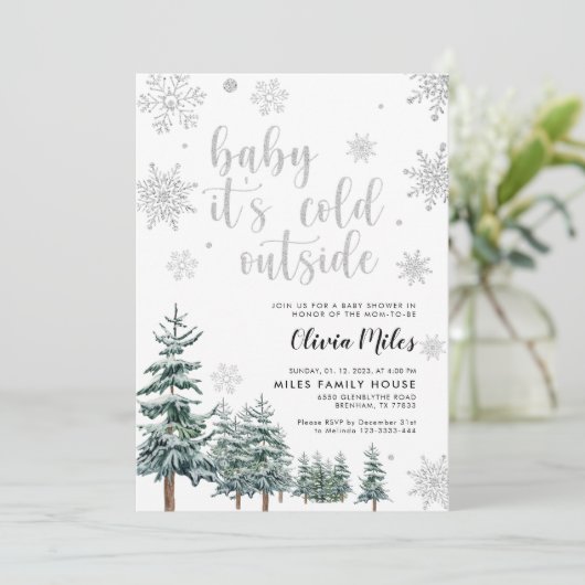 Baby Het is Kold Outside-uitnodiging winterzilver Kaart (Staand voorkant)