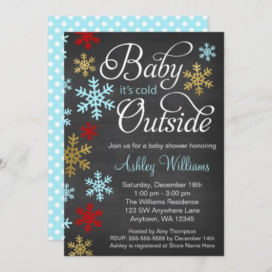 Baby Het is koud Baby shower buiten Chalkboard Kaart (Voorkant / Achterkant)