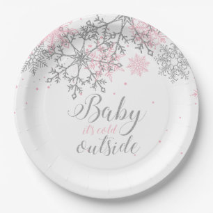 Baby Het is koud Baby shower buiten Snowflake Papieren Bordje