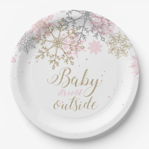 Baby Het is koud Baby shower buiten Snowflake Papieren Bordje