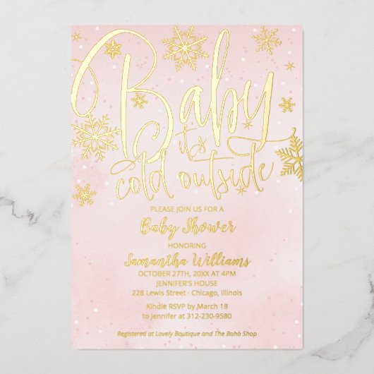 Baby Het is koud Baby shower van het wintermeisje  Folie Uitnodiging (Voorkant)