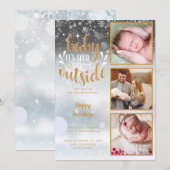 Baby het is koud buiten 3 Foto Geboorteaankondigin Feestdagenkaart (Voorkant / Achterkant)