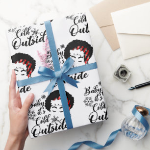 Baby Het is koud buiten Afro Woman Pset Santa Hat  Cadeaupapier