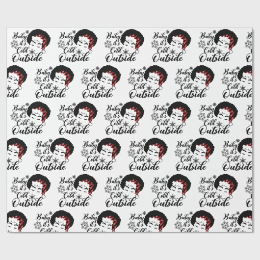 Baby Het is koud buiten Afro Woman Pset Santa Hat  Cadeaupapier (Vlak)