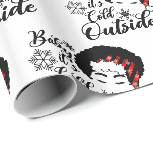 Baby Het is koud buiten Afro Woman Pset Santa Hat  Cadeaupapier (Rol Hoek)