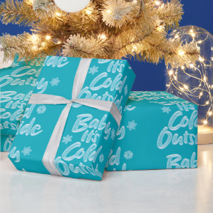 Baby Het is koud buiten Aqua Blauwgroen Kerstmis,  Cadeaupapier