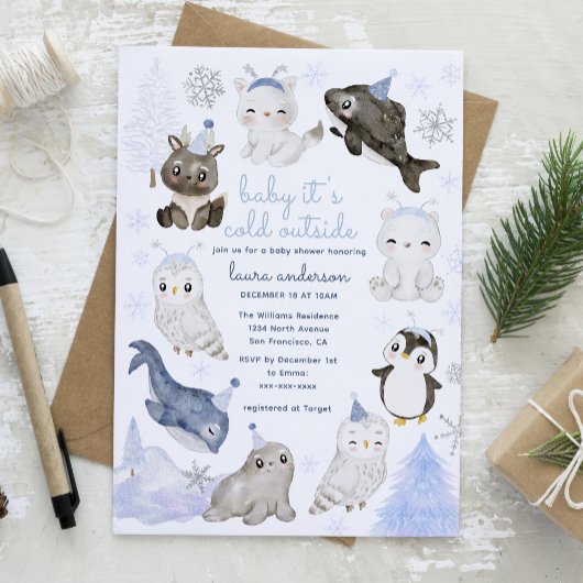 Baby Het is Koud Buiten Arctic Animals Baby shower Kaart