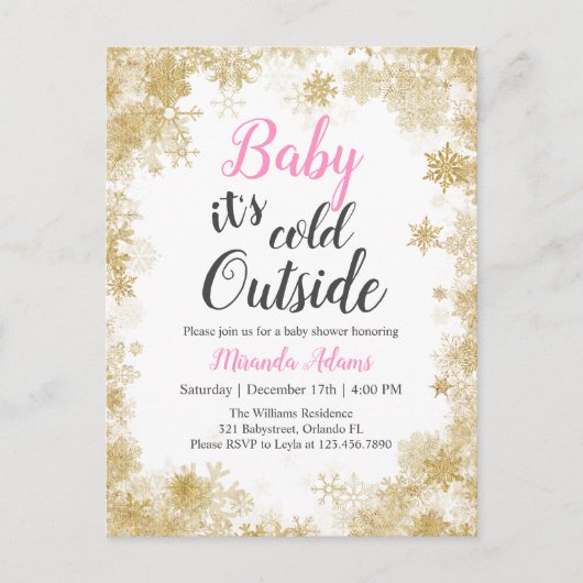 Baby het is koud buiten Baby Girl Baby shower Uitnodiging Briefkaart (Voorkant)