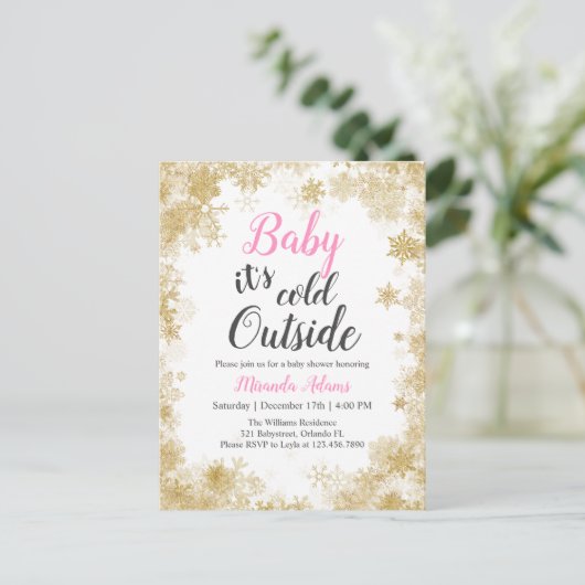 Baby het is koud buiten Baby Girl Baby shower Uitnodiging Briefkaart (Staand voorkant)