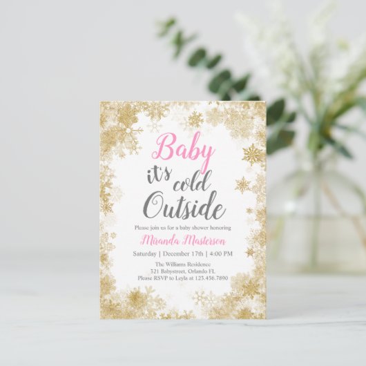 Baby het is koud buiten Baby Girl Baby shower Uitnodiging Briefkaart (Staand voorkant)