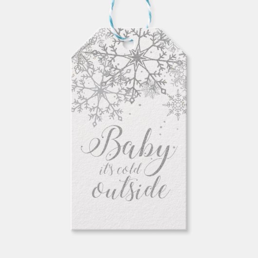 Baby Het is koud Buiten Baby Showe Silver Cadeaulabel (Voorkant)
