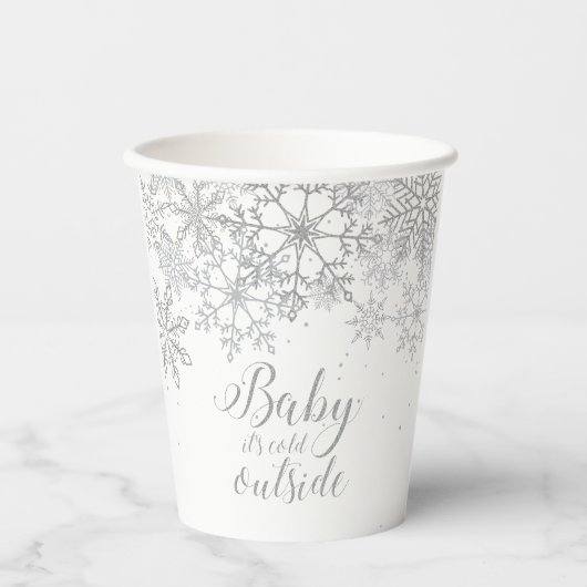 Baby Het is koud Buiten Baby Showe Silver Papieren Bekers (Voorkant)