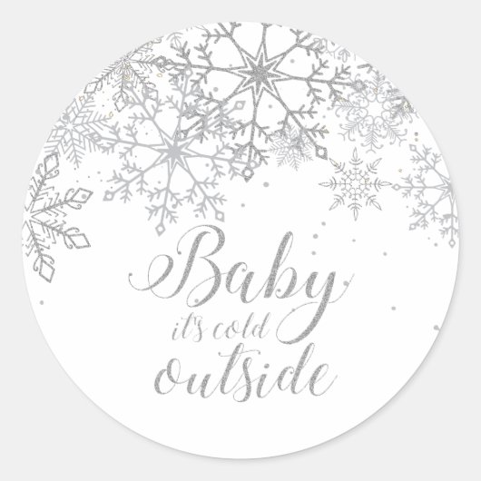 Baby Het is koud Buiten Baby Showe Silver Ronde Sticker (Voorkant)