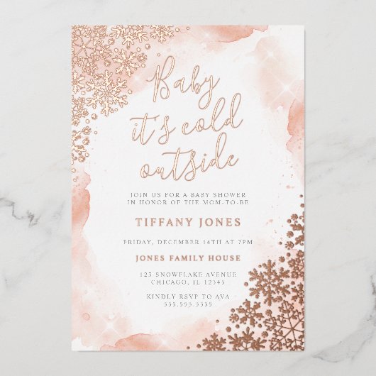 Baby Het is koud buiten Baby shower Folie Uitnodiging (Voorkant)