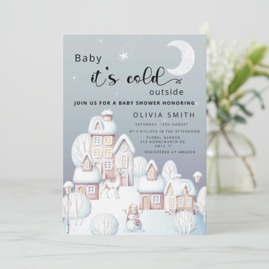 Baby het is koud buiten baby shower informatie kaart (Staand voorkant)