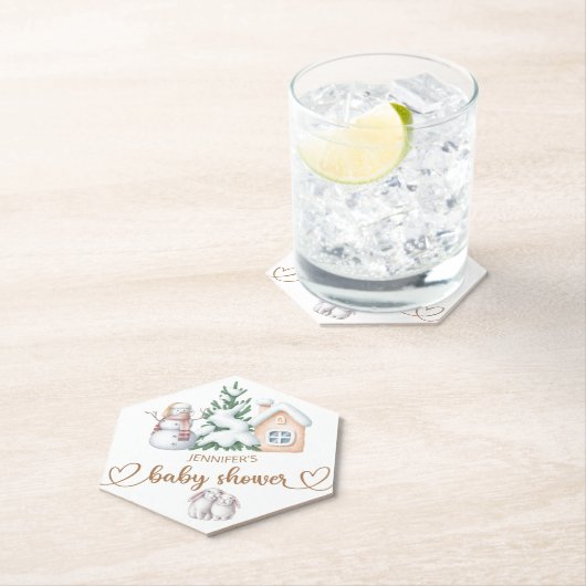 Baby het is koud buiten baby shower kartonnen onderzetters (Insitu)