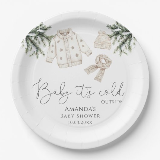 Baby Het is koud buiten Baby shower Papieren Bordje (Voorkant)