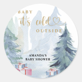 Baby het is koud buiten baby shower ronde sticker