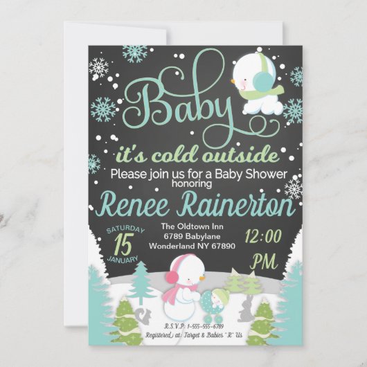 Baby Het is koud buiten Baby shower schoolbord Kaart (Voorkant)