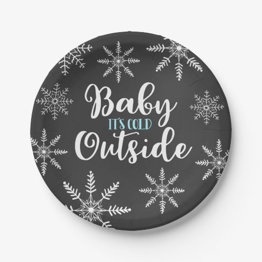 Baby Het is koud buiten Baby shower Snowflake Papieren Bordje (Voorkant)