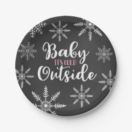 Baby Het is koud buiten Baby shower Snowflake Roze Papieren Bordje