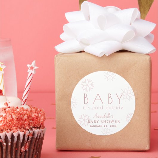 Baby Het is koud buiten Baby shower van roze sneeu Ronde Sticker (Feest)