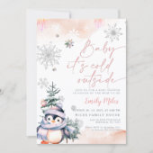 Baby Het is koud buiten, Baby shower winterpinguïn Kaart (Voorkant)