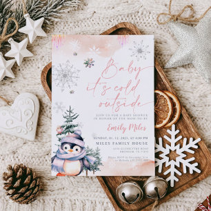Baby Het is koud buiten, Baby shower winterpinguïn Kaart