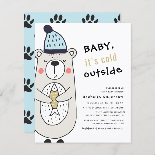 Baby het is koud buiten Beer | Baby shower Flyer (Voorkant / Achterkant)