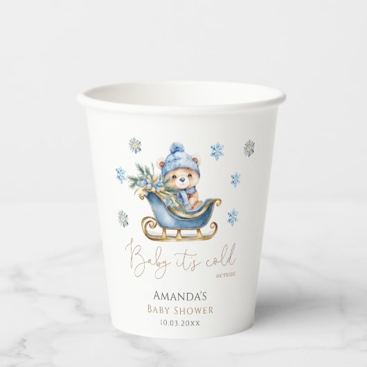 Baby Het is koud buiten Beer Baby shower Papieren Bekers (Voorkant)